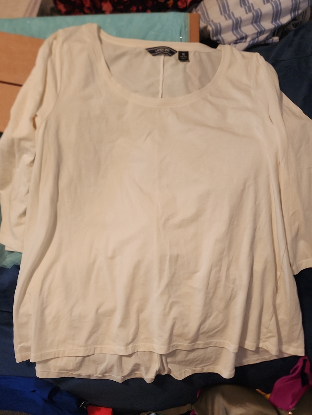 1X 16W-18W Lands' End Cream Scoop Neck 3/4 Sleeve Top